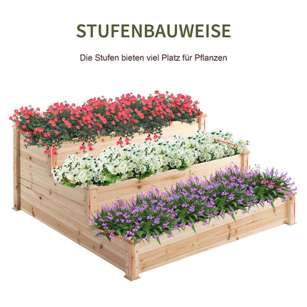 Gartenbeet in 3 Etagen aus Tannenholz für Balkon, 124 cm