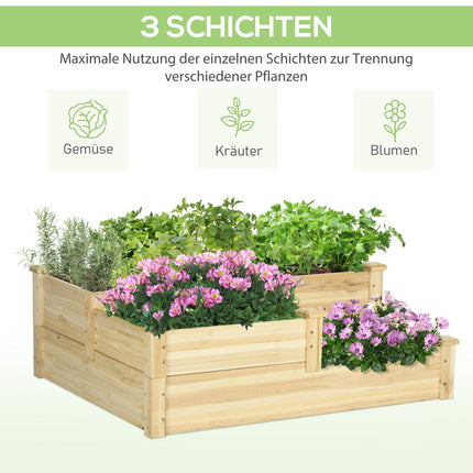 3-tier raised bed plant ladder, fir wood, natural finish