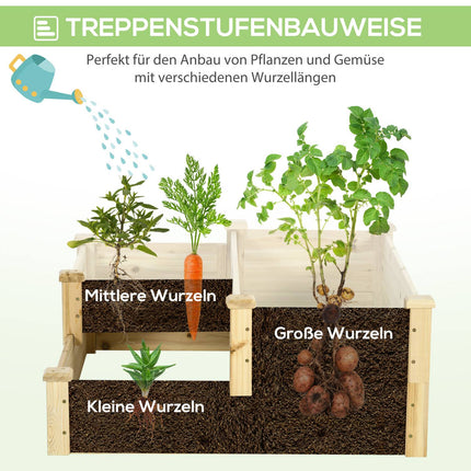 3-tier raised bed plant ladder, fir wood, natural finish