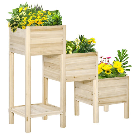 3-stöckiges Hochbeet aus Holz für Garten und Balkon, 125x45x108cm