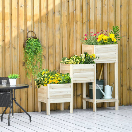3-stöckiges Hochbeet aus Holz für Garten und Balkon, 125x45x108cm