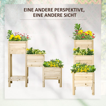 3-stöckiges Hochbeet aus Holz für Garten und Balkon, 125x45x108cm