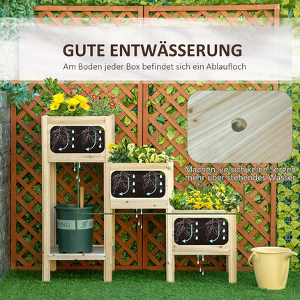 3-stöckiges Hochbeet aus Holz für Garten und Balkon, 125x45x108cm