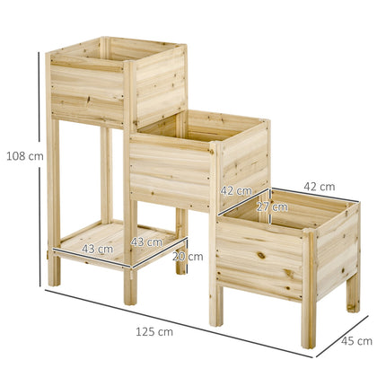 3-stöckiges Hochbeet aus Holz für Garten und Balkon, 125x45x108cm