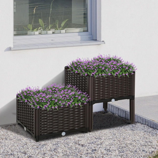 Pflanzkasten mit Hochbeet, Rattan-Optik, mit Drainage, Braun, 80x44 cm