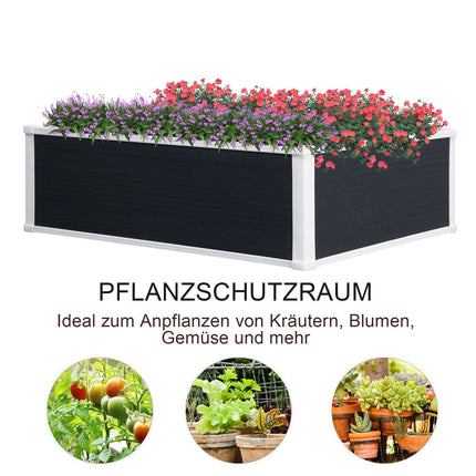 Flower box with raised bed with drainage - grey, plastic, 100x80x30 cm
