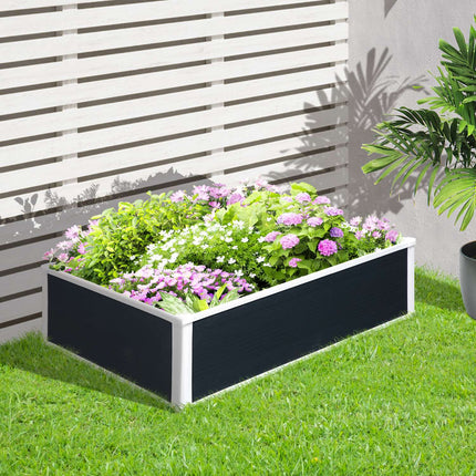 Flower box with raised bed with drainage - grey, plastic, 100x80x30 cm