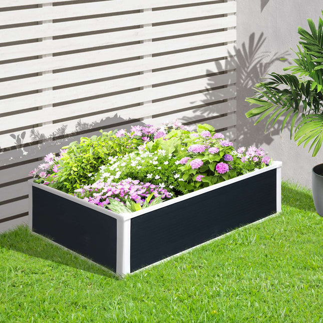 Blumenkasten mit Hochbeet mit Drainage – grau, Kunststoff, 100x80x30 cm