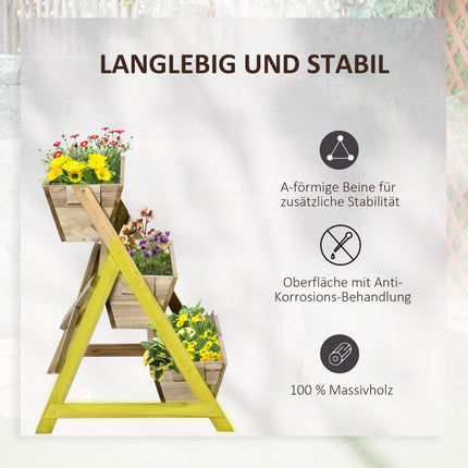 Blumenreihe in Holz – 3-stöckiger Pflanzenständer