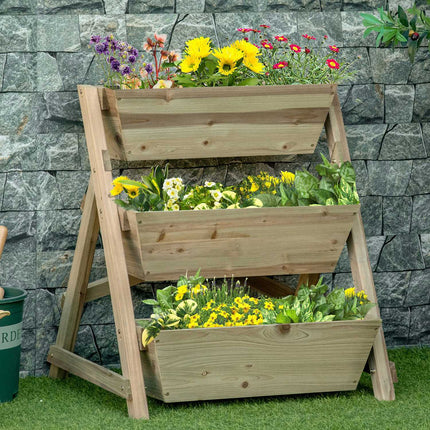 Blumenreihe in Holz – 3-stöckiger Pflanzenständer