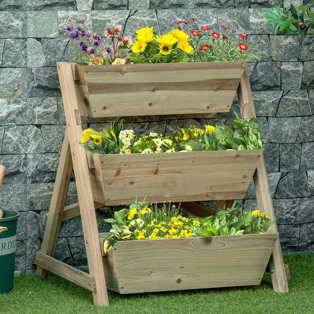 Blumenreihe in Holz – 3-stöckiger Pflanzenständer