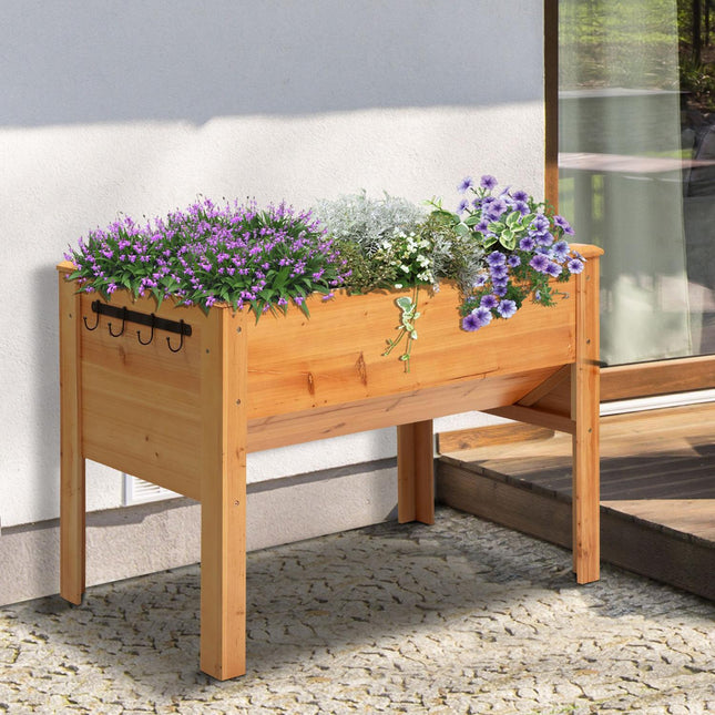 Erhöhtes Holzbeet für Kräuter und Blumen, mit Drainage und Haken