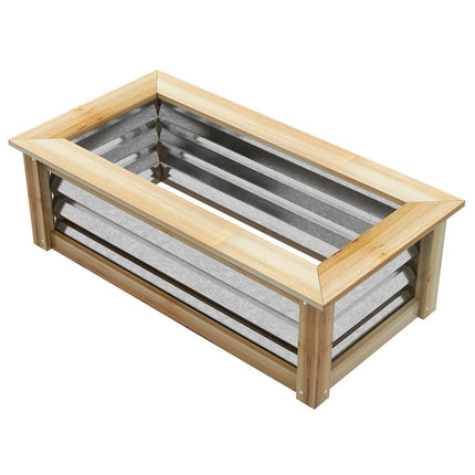 Raised bed pot, Natural wood & Metal, 90x45x30 cm