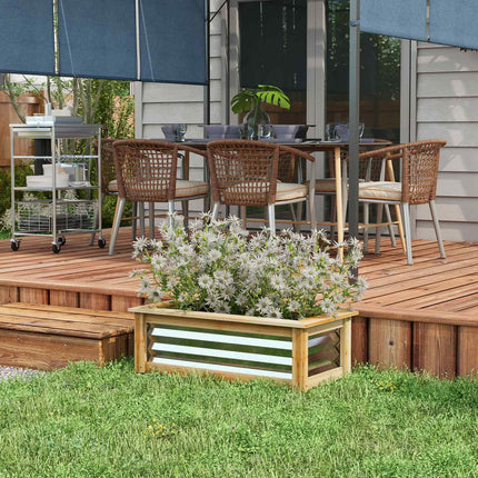 Raised bed pot, Natural wood & Metal, 90x45x30 cm