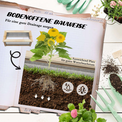 Raised bed pot, Natural wood & Metal, 90x45x30 cm