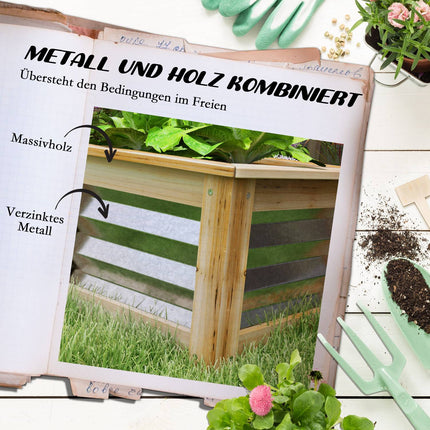 Raised bed pot, Natural wood & Metal, 90x45x30 cm