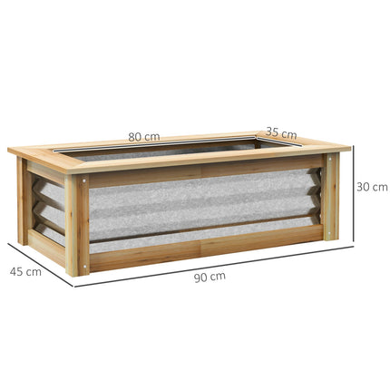 Raised bed pot, Natural wood & Metal, 90x45x30 cm