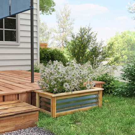 Raised bed pot, Natural wood & Metal, 90x45x30 cm