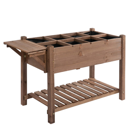 Planter box for raised bed, 8 grids and shelf, solid wood 123x54x74cm