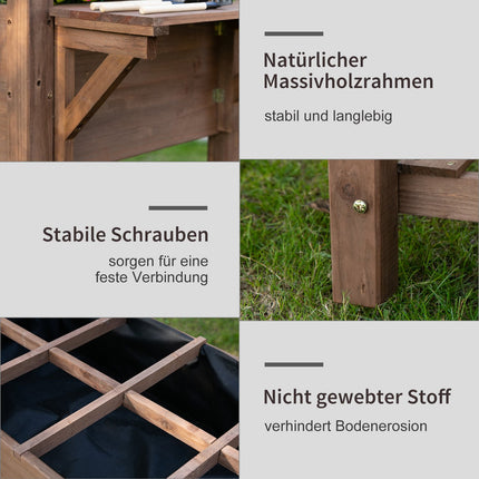 Planter box for raised bed, 8 grids and shelf, solid wood 123x54x74cm