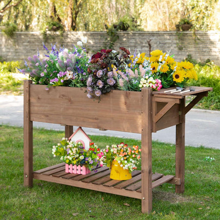 Planter box for raised bed, 8 grids and shelf, solid wood 123x54x74cm