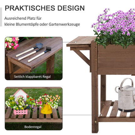 Planter box for raised bed, 8 grids and shelf, solid wood 123x54x74cm