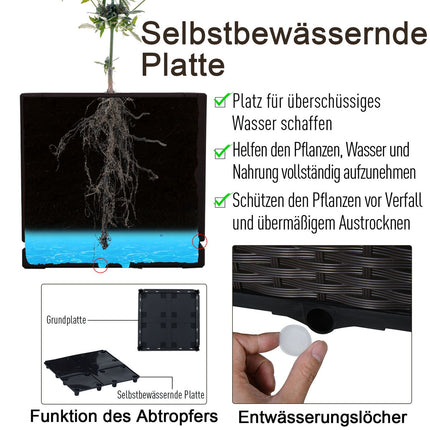 Hochbeet-Topf mit Drainage, Rattan-Optik, 40x40x44 cm
