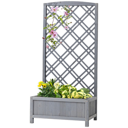 Wooden raised bed pot with trellis - Grey, 60x30x122.5 cm