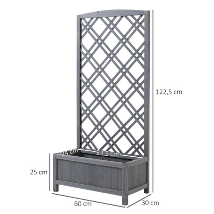 Wooden raised bed pot with trellis - Grey, 60x30x122.5 cm