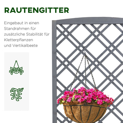 Wooden raised bed pot with trellis - Grey, 60x30x122.5 cm