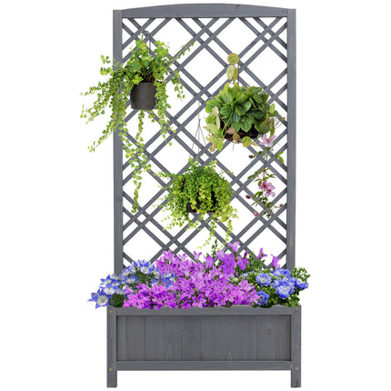 Wooden raised bed pot with trellis - Grey, 60x30x122.5 cm