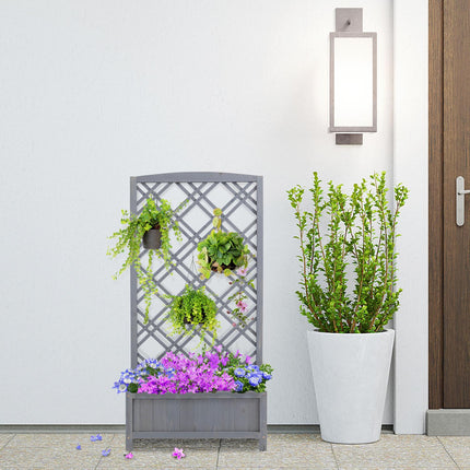 Wooden raised bed pot with trellis - Grey, 60x30x122.5 cm