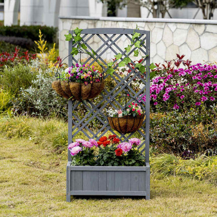 Wooden raised bed pot with trellis - Grey, 60x30x122.5 cm