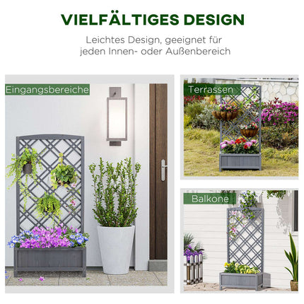 Wooden raised bed pot with trellis - Grey, 60x30x122.5 cm