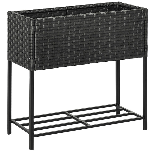 Braunes Hochbeet aus Rattan mit Ablage, 70x30x72 cm