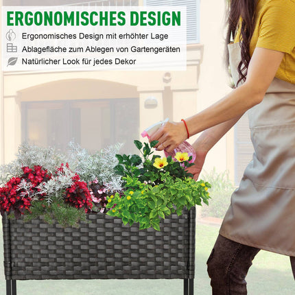 Braunes Hochbeet aus Rattan mit Ablage, 70x30x72 cm