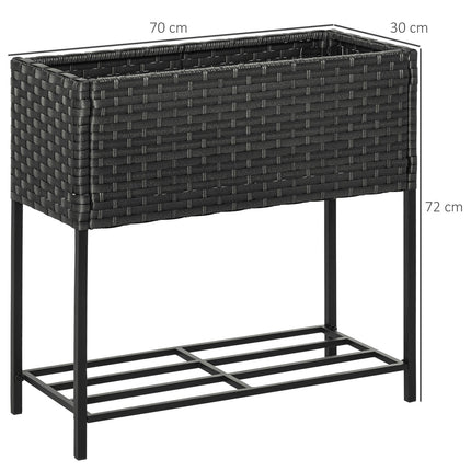 Braunes Hochbeet aus Rattan mit Ablage, 70x30x72 cm