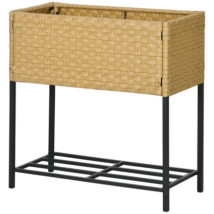 Hochbeet aus Polyrattan mit Ablage, Sand, 70x30x72 cm