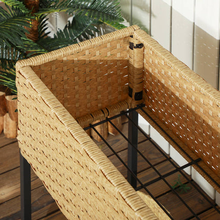 Hochbeet aus Polyrattan mit Ablage, Sand, 70x30x72 cm