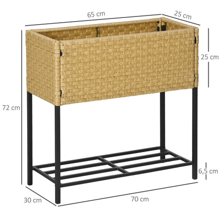 Hochbeet aus Polyrattan mit Ablage, Sand, 70x30x72 cm