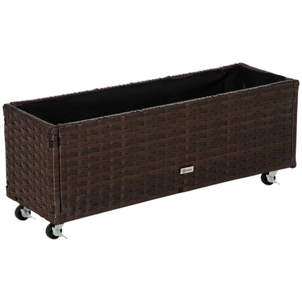 Erhöhtes Gartenbeet mit Rollen, Kaffeebraun Rattan – 95x31 cm
