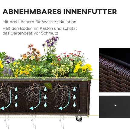 Erhöhtes Gartenbeet mit Rollen, Kaffeebraun Rattan – 95x31 cm