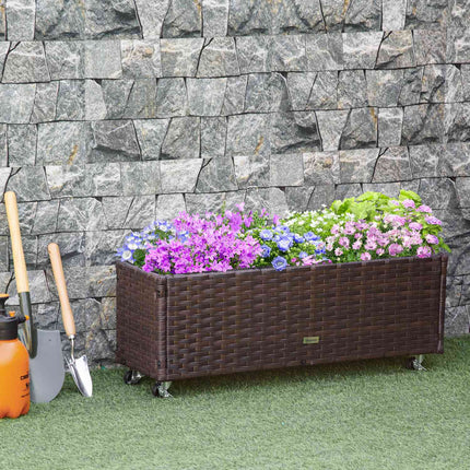 Erhöhtes Gartenbeet mit Rollen, Kaffeebraun Rattan – 95x31 cm