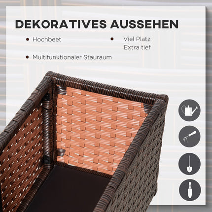 Erhöhtes Gartenbeet mit Rollen, Kaffeebraun Rattan – 95x31 cm