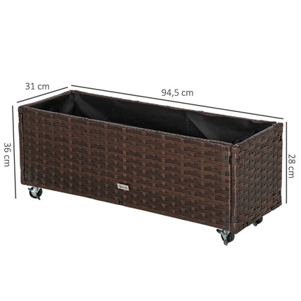 Erhöhtes Gartenbeet mit Rollen, Kaffeebraun Rattan – 95x31 cm