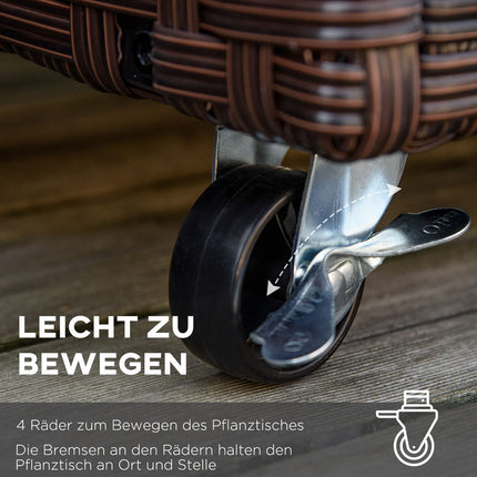 Erhöhtes Gartenbeet mit Rollen, Kaffeebraun Rattan – 95x31 cm