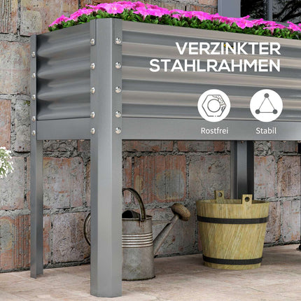 Gray raised planter box in steel - Herb bed with cold frame 100x45x80 cm