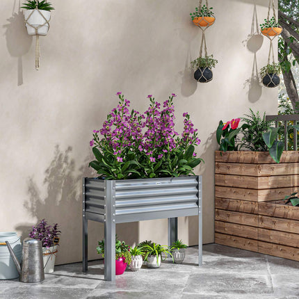Gray raised planter box in steel - Herb bed with cold frame 100x45x80 cm