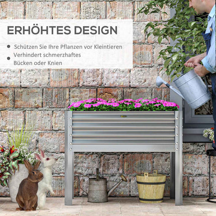 Gray raised planter box in steel - Herb bed with cold frame 100x45x80 cm