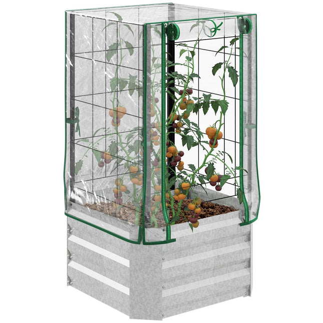 Hochbeet-Set mit Abdeckung & Rankhilfe für Kletterpflanzen, 53x53x90cm
